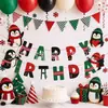 Banner de cumpleaños temático navideño transfronterizo, lindo y juguetón, con adorables elementos de pingüinos y letras, perfecto para decoraciones de pastel