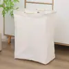 Nova cesta de roupa suja de algodão e linho com alça de madeira, cesto de roupa suja de tecido dobrável à prova d'água para armazenamento de roupas sujas no banheiro de casa