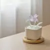 Arreglo de Flores Artificiales de Vidrio Zibo, Ramo Pequeño de Lirios, Planta de Flor Eterna de Cristal de Vidrio, un Buen Artículo para el Escritorio de tu Oficina