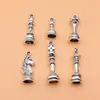 Juego de 6 Colgantes y Accesorios de Ajedrez de Plata Antigua, 6 Estilos, 1 de Cada Uno, alrededor de 10 g por Juego