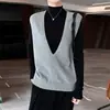 Nuevo Otoño 100% Lana Tejido Chaleco para Mujer Cuello en V Talla Grande Chal Tejido Chaleco Casual Holgado Top para Mujer