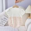 Ropa de verano para niñas, tipo wrap, para hacer pipí, nueva ropa fina estilo coreano para niñas, con conejito, para bebés, manga corta, estilo occidental, ropa para niños