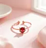 Anillo abierto de gato dulce y lindo de plata de ley 925, moda japonesa y coreana, estilo bosque, exquisito anillo rojo para mujer