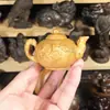 Tallado en Madera de Tuya Taihang Calabaza de Mano Maceta Adornos con Cejas Felices Tetera Maceta de Mango Sólido Adornos