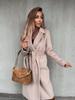 2024 Amazon Explosion Independent Station desejo Primavera e Outono Casaco de lã Simples Moda V Neck Strap Long Coat para mulheres