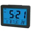 Reloj despertador con pantalla grande para fabricante, luz de fondo controlada por voz, reloj de escritorio, calendario perpetuo, fecha, semana, temperatura, reloj electrónico para dormitorio de estudiante