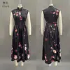 Amazon 2026 Vestido Longo Feminino Europeu e Americano Sem Mangas Preto com Estampa Digital e Design Floral 3D Vestido Slim Fit