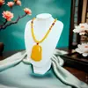 Colgante de Cera de Abeja Antigua Gota de Agua Cuadrado Jade Aceite de Pollo Ámbar Ámbar Cadena para Suéter de Hombre y Mujer Collar Original