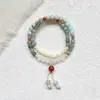 Pulseira de Flores com Contas Florais em Tinta Lavada Cinza Leite, Duas Vias, Multi-Contas, para Mulheres, Pulseira de Aniversário de Casal Tendência e Única