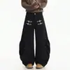 Jeans de trabajo de pierna curva, de pierna ancha, holgados y modernos, unisex, con hebilla de metal plegada deconstruida estilo americano para la calle, pantalones largos
