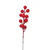 Fruta de Acebo de Tenedor Único, Fruta Roja, Bola Roja, Fruta de la Fortuna, Cubo de la Suerte Fruta Especial, Flor de Nochevieja, Flor de Boda, Longitud Total 22 cm