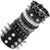 Conjunto com 6 pulseiras de couro com tachas estilo punk, pulseiras combináveis ​​para montar com estrelas de cinco pontas, pulseiras modernas para o estilo street rock.
