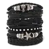 Joyería de Estilo Nuevo Europeo y Americano, Set Simple de 6 Piezas DIY Multicapa, Pulsera para Hombre, Pulsera de Cuero Tejida a Mano Personalizada