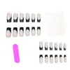 Modelo de Venda Quente para Comércio Exterior: Unhas Postiças Quadradas de Média Duração na Cor Nude Francês com Borda Preta Simples e Elegantes - 24 Peças Venda por Atacado