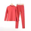 Novo Conjunto de Roupa Íntima Térmica de Cor Sólida Feminino Macio Elástico Gola Semi-alta Veludo Dupla Face Roupas Quentes de Outono e Calças de Outono