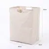 Cesta de ropa sucia de algodón y lino, cesto de ropa sucia para el hogar, cesta de lavandería de tela plegable y portátil, cesta de almacenamiento impermeable para dormitorio y baño con asa de madera