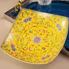 Prato Quadrado de Cerâmica Esmaltada com Cantos Arredondados Jingdezhen Estilo Chinês Novo de Alta Qualidade Prato de Cerâmica para Uso Doméstico Prato de Osso Porcelana Prato para Comida Ocidental