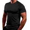 Camisetas de verano para hombre de cuello redondo, transpirables, talla europea de Amazon, camiseta deportiva informal de color liso, corte ajustado para hombre