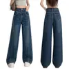 Jeans de perna larga com design personalizado de strass para mulheres, novo estilo outono 2026, calças soltas de perna reta compridas até o chão