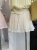 Saia Plissada de Chiffon Kekezoon Feminina Verão Novo Estilo Cintura Alta Elástica Emagrecedora Renda Curta 7590