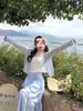 Cardigan de Proteção Solar Estilo Suave para Mulheres no Verão, Combinado com uma Saia de Alça, Cobertura de Proteção Solar, Top de Malha de Seda Gelada, Azul, Tamanho Único