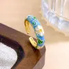 Anel Transfronteiriço Moda Europeia e Americana Flor Esmaltada Anel Temperamento Retrô Design Simples Não Desbota Acessórios para Mulheres