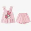 2026 Pijama de Verano Delgado de Moda para Niñas Ropa de Casa Elegante Camisola Pantalones Cortos Casuales Conjunto de Dos Piezas Moderno