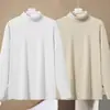 Ropa interior térmica con forro de terciopelo, engrosada y cálida, camiseta base unisex con cuello semi-alto, camiseta de manga larga de color liso, top de otoño