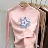 Camada base feminina de fleece com gola alta meia-calça para outono e inverno 2026, novo estilo para crianças mais velhas, interior escovado, top quente de manga longa