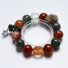[Frijoles de Azúcar con Hilo de Color] Flor de Pegamento Rojo Cristal Natural Pulsera de Cabello Verde para Mujer La Más Fácil de Combinar Pulsera de Regalo Venta al por Mayor