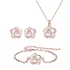 Conjunto de Collar, Aretes y Pulsera de Flor de Rosa, Juego de Joyería Chapado en Oro de 14K para Mujer, Directo del Fabricante