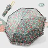 Guarda-chuva Feminino com Estampa Floral Fresca, Renda, Estilo Menina, Borracha Preta Protetora do Sol, com 70% de Desconto, Fechos de Argola Acionados Manualmente, Guarda-chuva para Mulheres, Estoque Pronto do Fabricante, Venda por Atacado