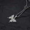 Collar de mariposa con incrustaciones de diamantes europeo y americano, colgante de moda cool para chica popular, cadena larga para suéter de moda hip hop callejero, personalidad para hombres y mujeres