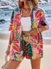 Conjunto de Dos Piezas para Mujer con Camisa Estampada y Shorts, Atuendo Casual Holgado de Verano para Vacaciones en la Playa, Ropa para Mujer al por Mayor Transfronteriza