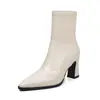 Botas de salto alto versáteis e justas estilo deusa do trabalho 2026 outono/inverno salto grosso pele de carneiro elástico bico fino botas curtas para mulheres tamanho 41 tamanho grande