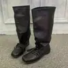 Botas de mujer de cuero estilo western vintage, botas estilo ballet con cordones y pliegues, botas de montar a media pantorrilla, botas largas de punta cuadrada