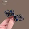 Presilha de cabelo de cristal com laço para mulheres, novo estilo de presilha reta, presilha de mola, presilha para penteado meio preso, grampo de cabelo, presilha horizontal, acessório de cabelo