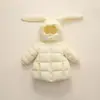Pinghu Chixin 90 Penugem de Pato Branca com Capuz Infantil Orelhas de Coelho Removíveis Roupa de Frio Jaqueta Leve de Penugem para Meninas
