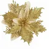 Novo Produto Flor de Natal com Pó Dourado 14cm Decoração de Natal Flor Flor Artificial Acessórios para Guirlanda de Natal Decoração de Árvore de Natal