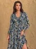 Amazon Transfronterizo Ropa Europea y Americana Verano Nuevo Vestido de Manga Larga con Estampado y Cuello en V