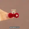 Pinza para el pelo pequeña de flocking roja exquisita para mujer, pinza lateral para flequillo estilo princesa primavera/verano, horquilla de flor en forma de corazón, accesorio para el cabello