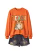 Amazon eBay loja independente casual moda versátil feminina moletom xadrez estampa de leopardo floral abóbora