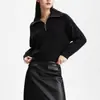 Nuevo Diseño de Nicho Primavera y Otoño Suave y Cera Cremallera Media Cuello Alto Color Sólido Más Fácil de Combinar Suéter de Punto Casual Top para Mujer