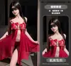 Lencería Erótica Gato Nocturno, Transparente Lazos Estética Estilo Francés Ligero Sexy Vestido de Noche, Escote en V Profundo Vestido Atrevido