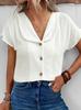 2025 Amazon Comercio Exterior Transfronterizo Estilo Simple Camisa Blanca de Manga Corta Verano Solapa Cárdigan de Un Solo Botón Top