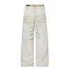 Jeans Bege Desgastado Lavado Estilo Retrô Americano para Homens, Nova Tendência de Verão Marca Jeans Reto Solto de Perna Larga