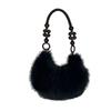Bolsa de Bolinho de Pelo de Contas de Madeira Super Popular para Outono e Inverno para Mulheres 2025 Nova Tendência Coreana de Nicho Bolsa de Ombro de Veludo Peludo