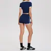 Conjunto de Fitness Transfronterizo para Mujer, Shorts Deportivos de Manga Corta con Sensación de Segunda Piel, Ropa de Entrenamiento Yoga Pilates Estilo 'Hot Girl', Conjunto para Correr y Ciclismo