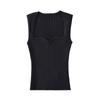 YPFF - Top corto sin mangas de color liso, ajustado, con cuello ondulado, estilo europeo y americano para mujer