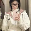 Moletom com Capuz Xadrez de Design de Nicho para Mulheres 2025 Outono e Inverno Novo Jaqueta Oversize Cardigan Preguiçoso Solto